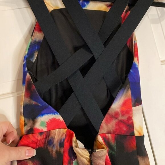 Milly Watercolor Multi Print Dress Criss Cross Back Statement Wedding‎ Size 2 - Picture 5 of 10